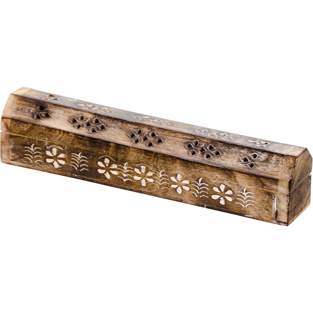 Flower Mango Wood Incense Storage Box
