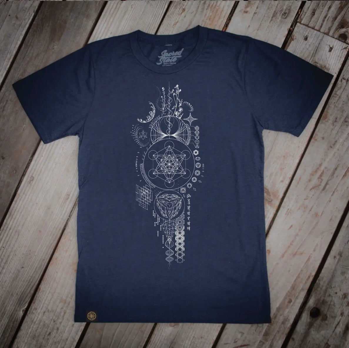 Black Sacred Geometry Hemp T-Shirt:  Atlas Map Tee