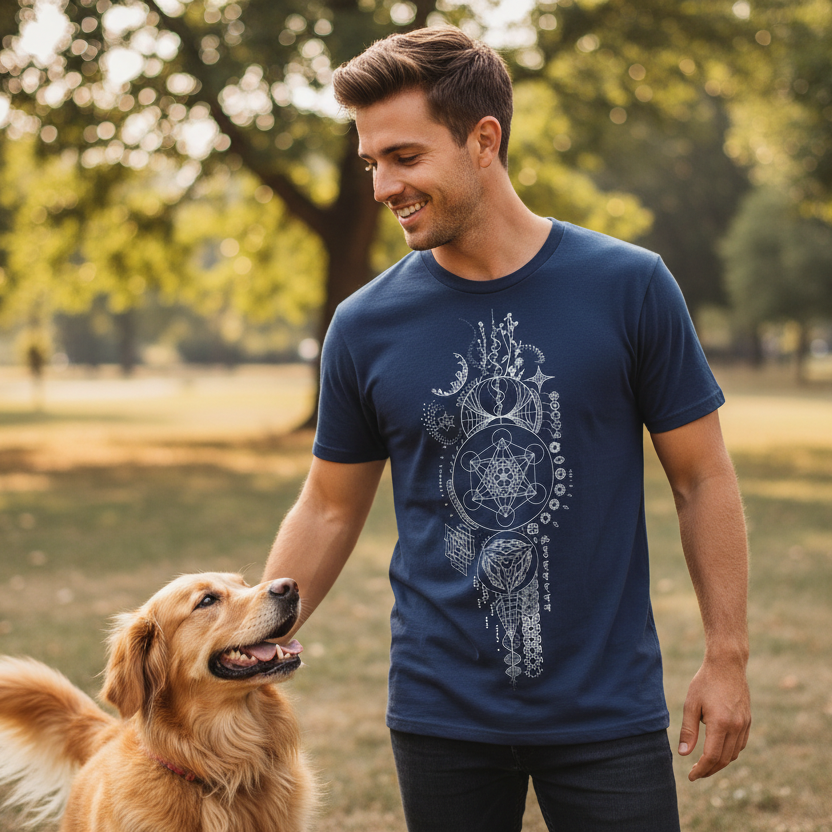 Black Sacred Geometry Hemp T-Shirt:  Atlas Map Tee