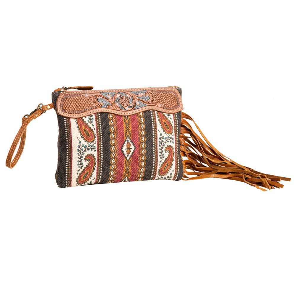 Mojave Paisley Fringed Hand-Tooled Leather Clutch Purse Bag