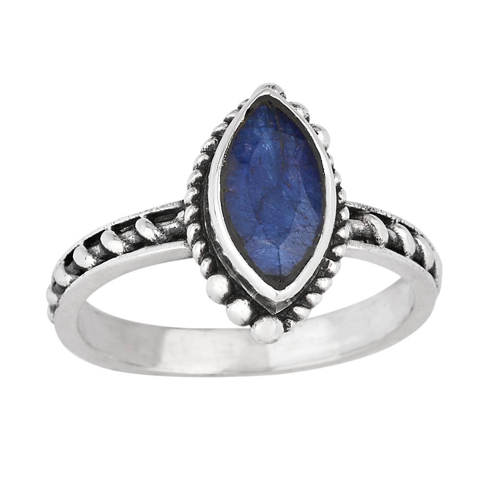 Blue Sapphire Marquis Sterling Silver Ring