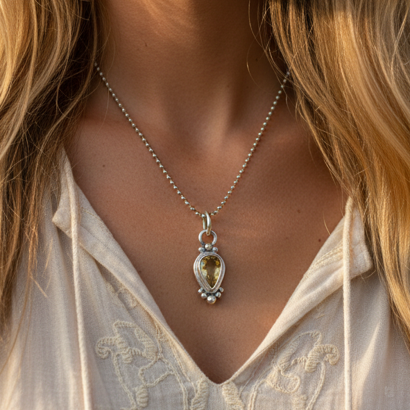 Birthstone Necklace: November- Citrine & Sterling Silver