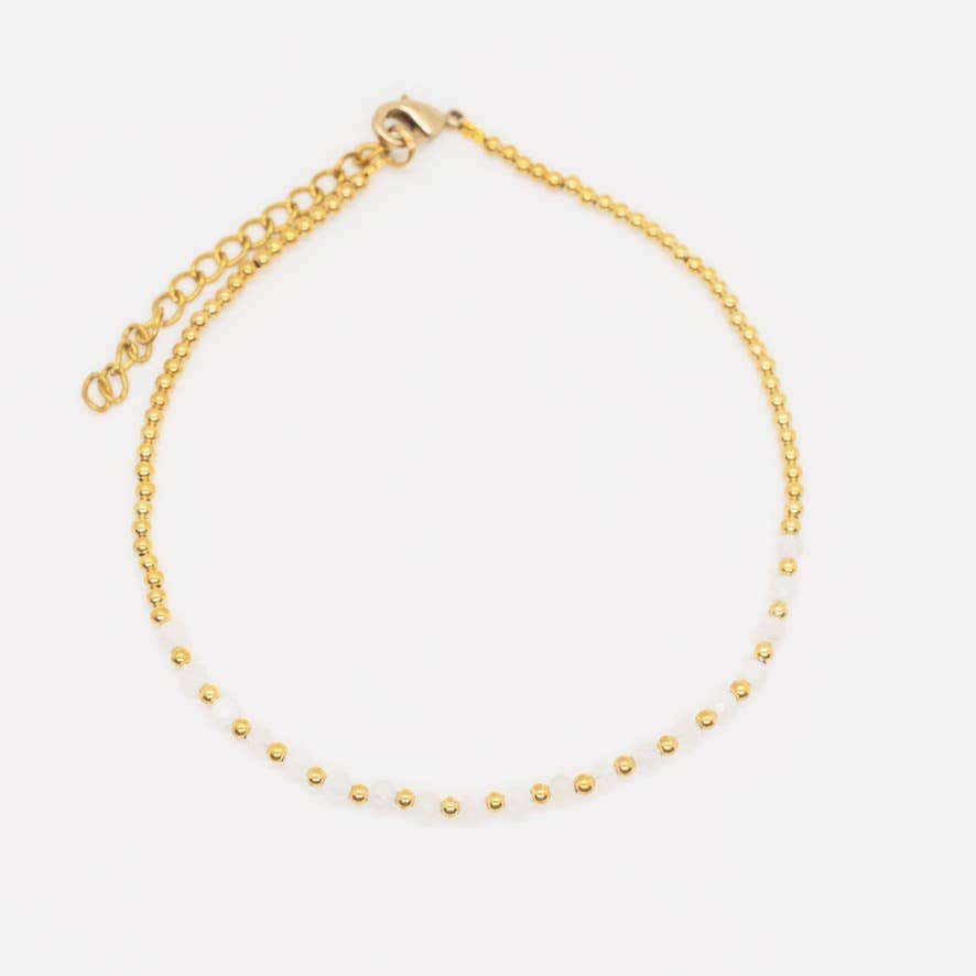 Gold Brass Faceted Stone Anklet