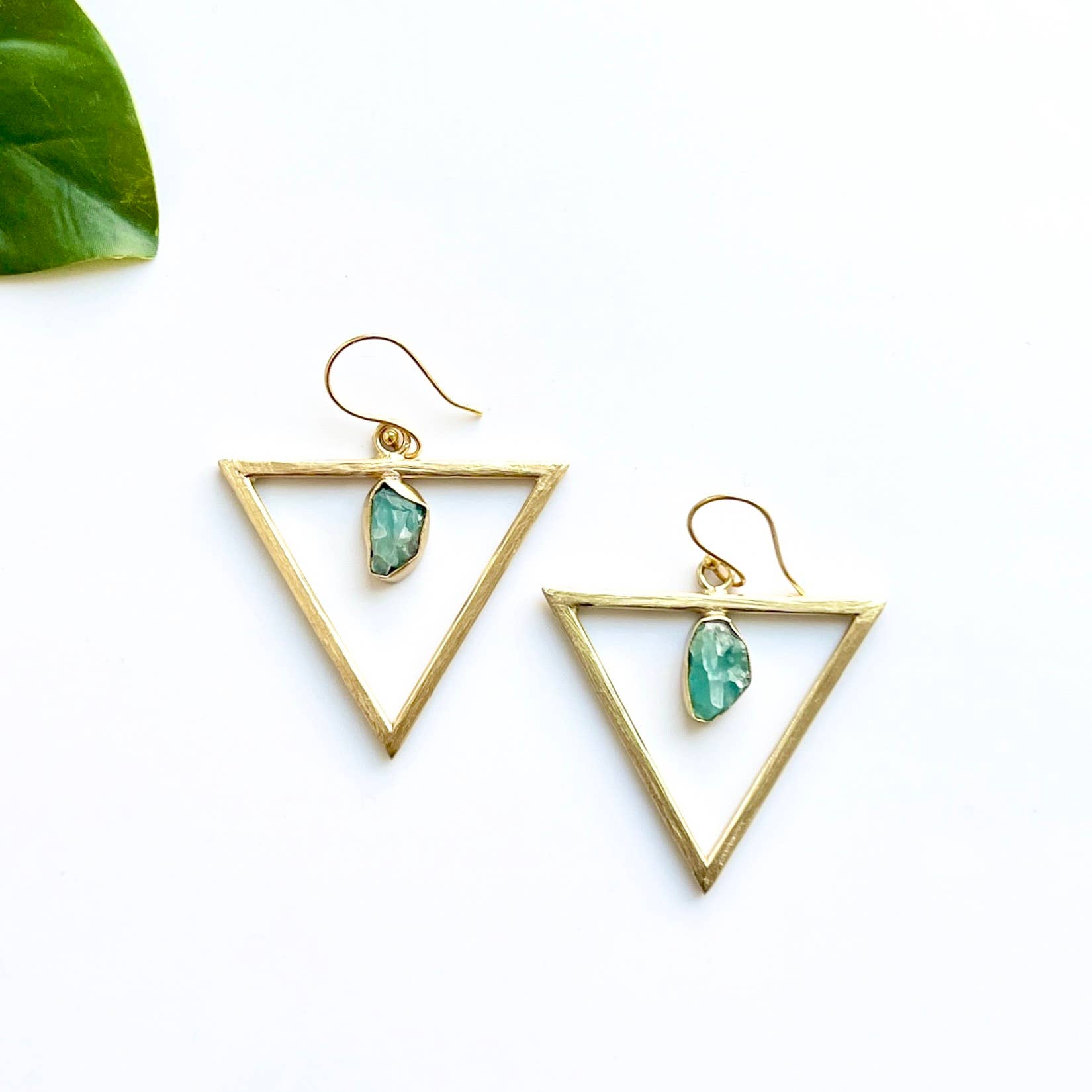 Brass Organic Amethyst Triangle Earring
