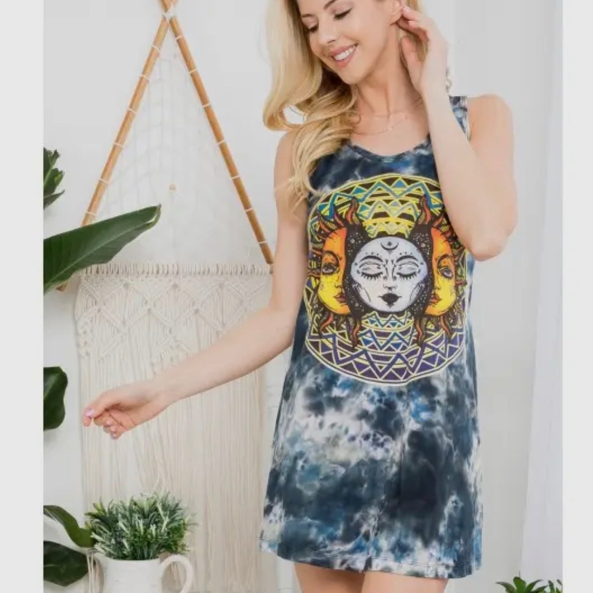 Sun & Moon Blue Tie-Dye Tunic Tank Dress
