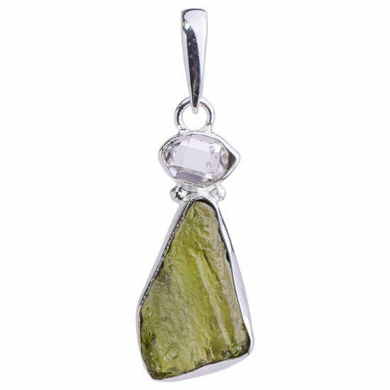 Moldavite & Herkimer Diamond Gem Pendant