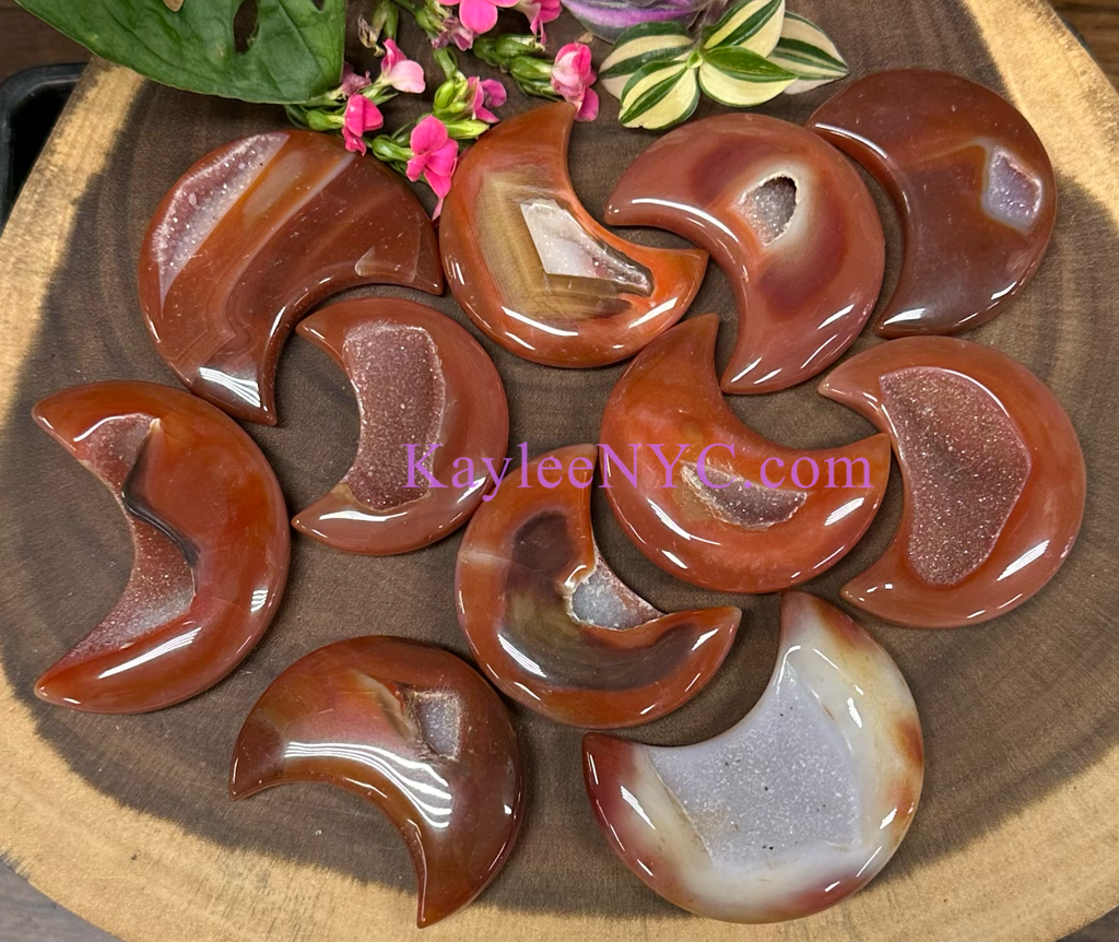 Druzy Carnelian Moon Crystal Carving Healing Energy