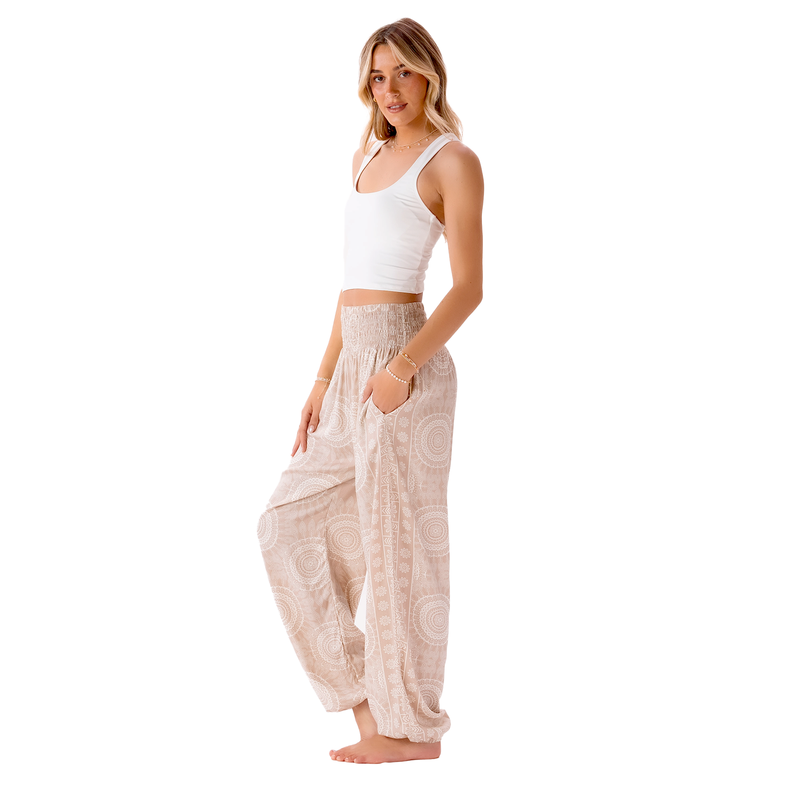 Tan Sahara Harem Pants with Pockets