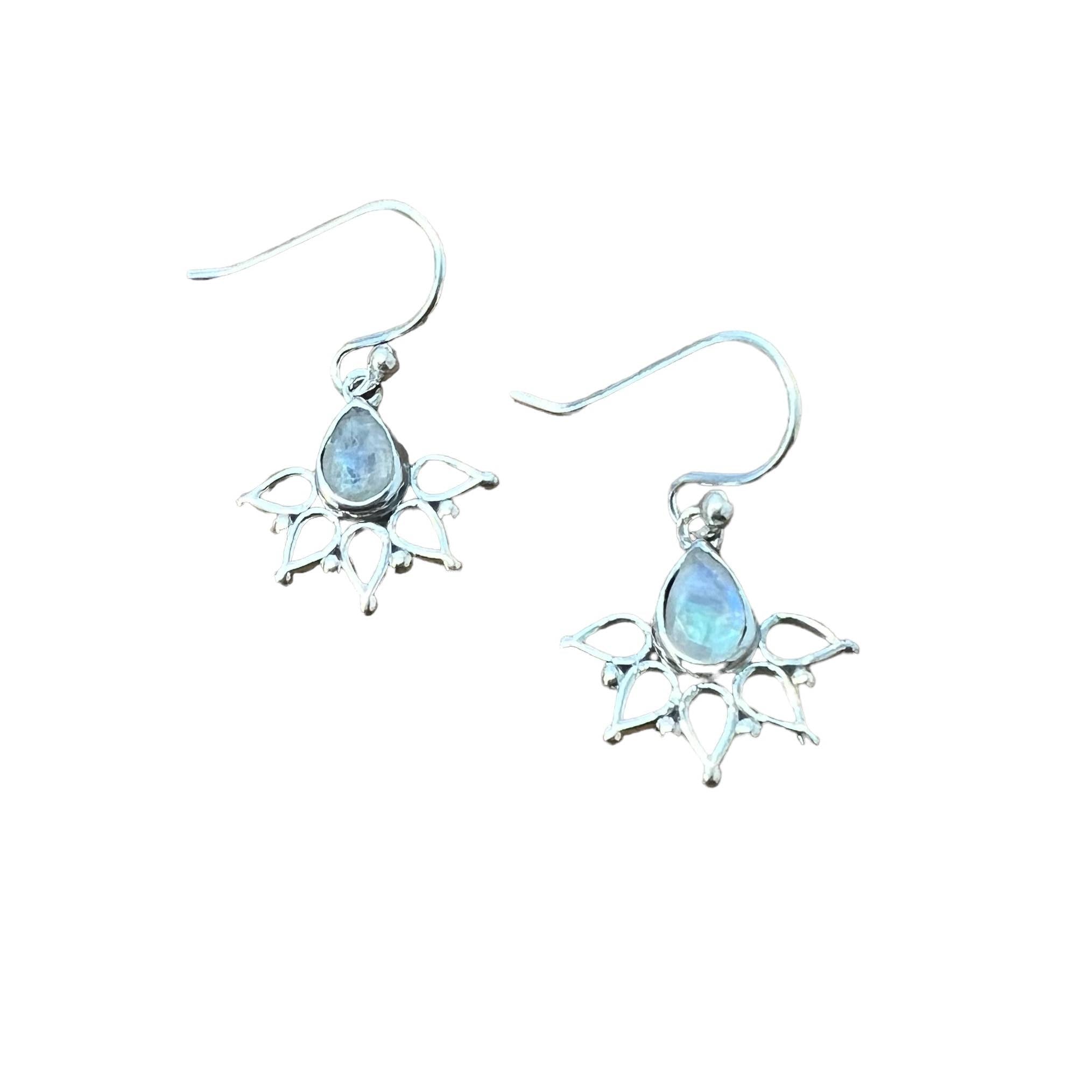 Sterling Silver Moonstone Flower Burst Earrings