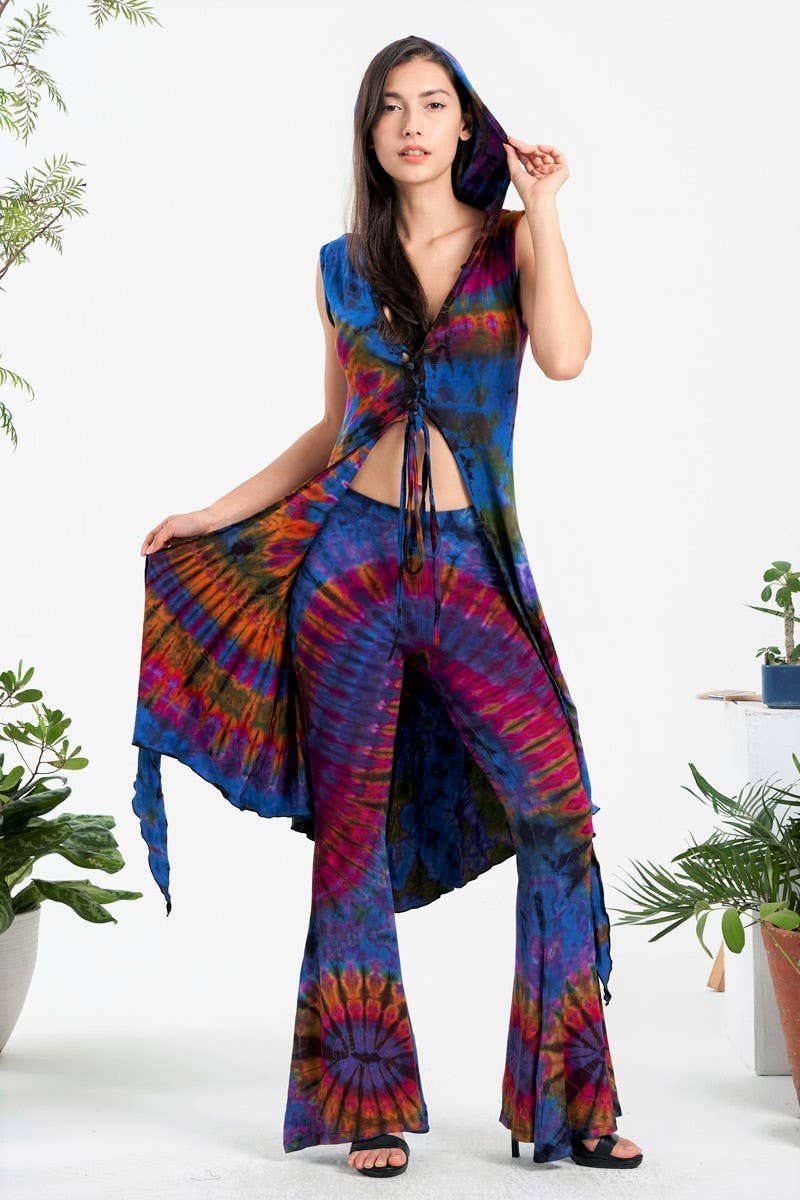 Tie-Dye Lace Up Hooded Top(TH-1744)