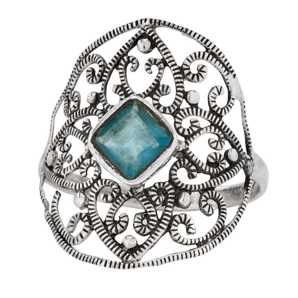 Peacock Filigree Apatite Sterling Silver Ring