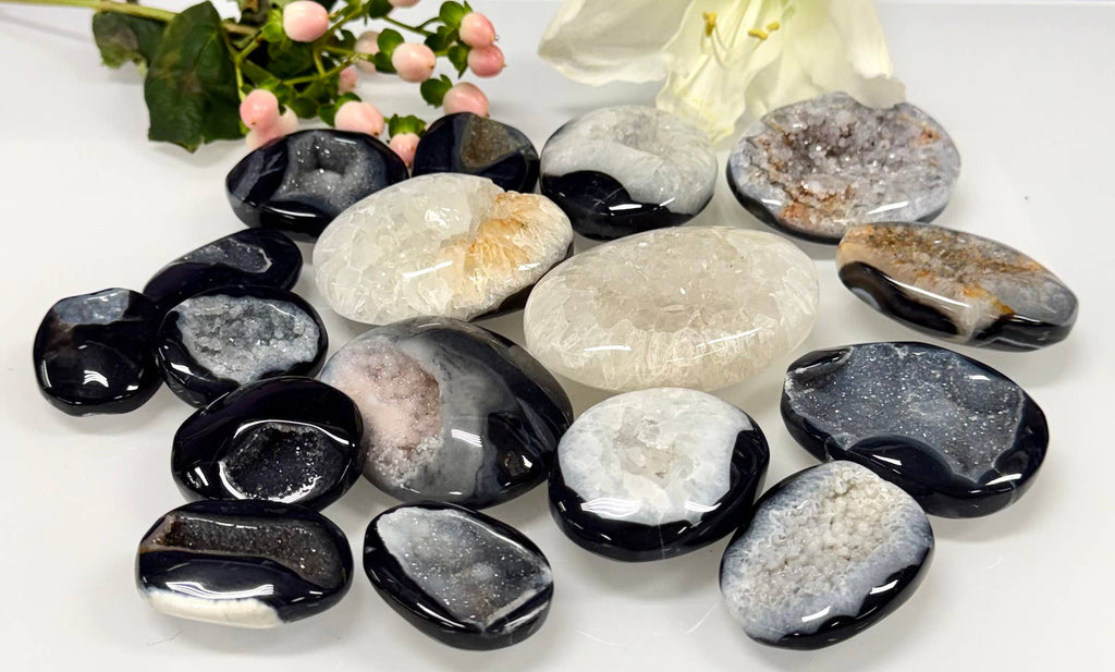Druzy Banded Onyx Palm Stone Crystal Energy