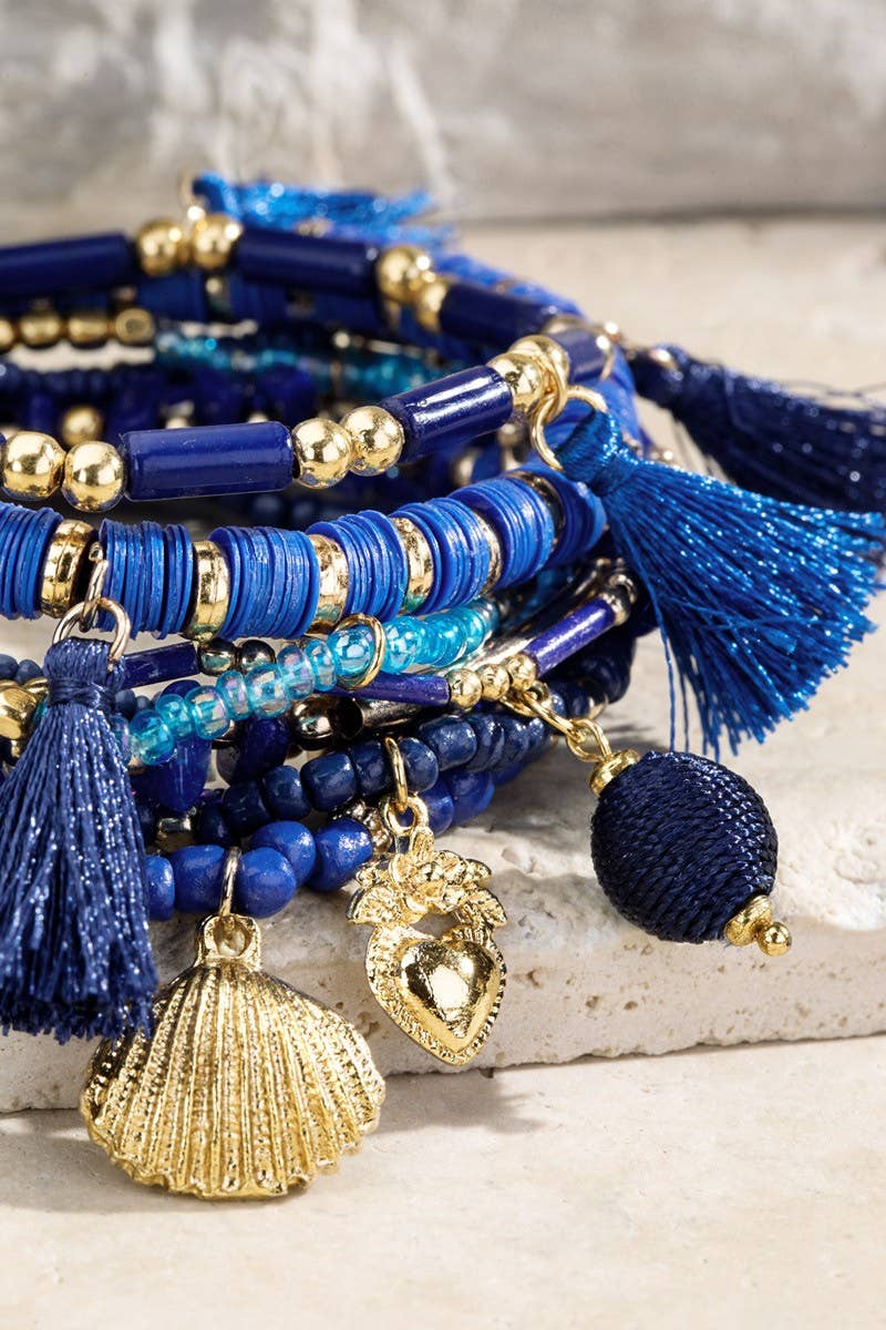 Blue Charm & Bead Multi Bracelet Set