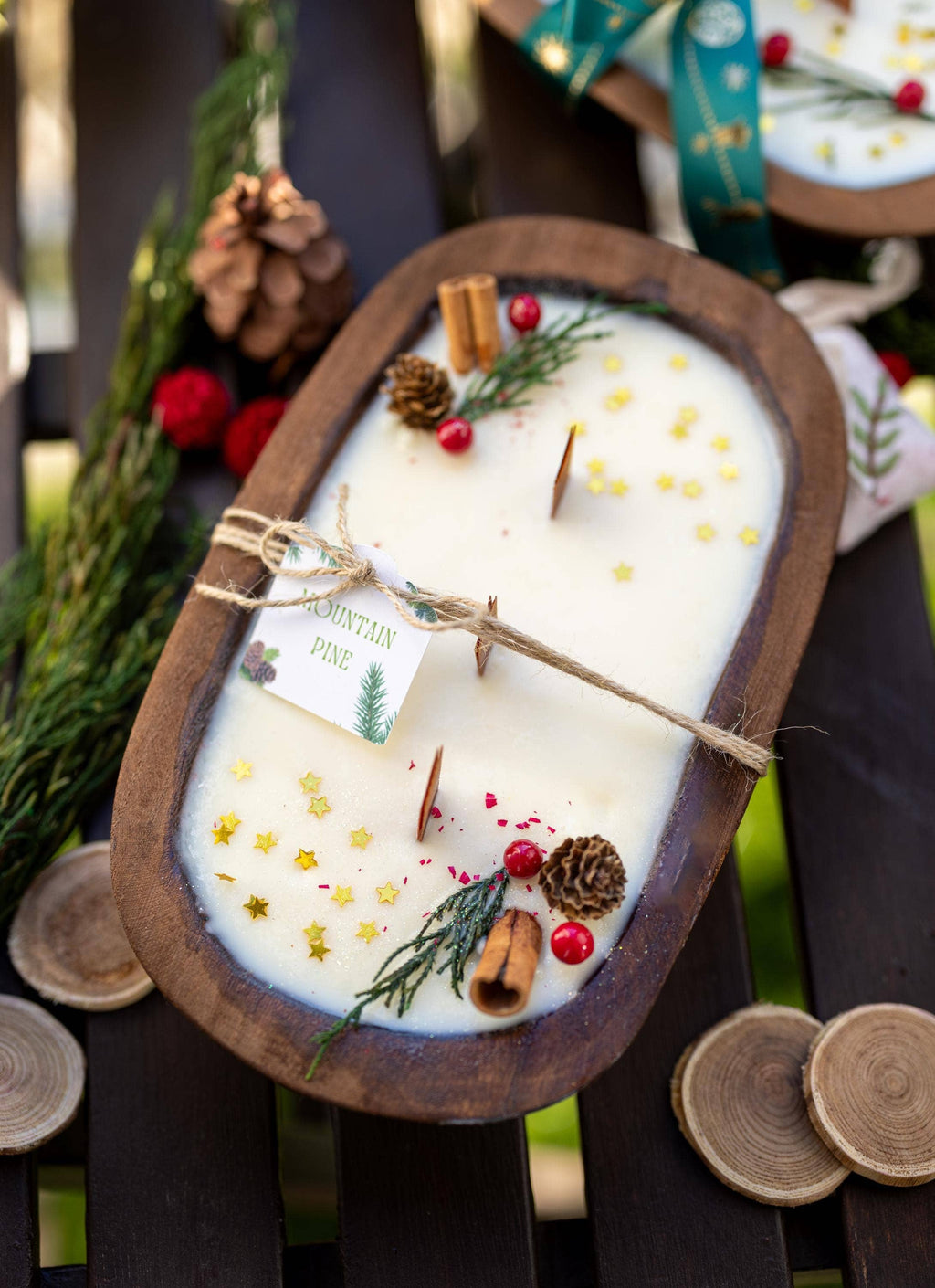Christmas Wooden Dough Bowl Candle |Hand Crafted Multipurpose home decor | Farmhouse | Soy Wax Scented Candle | Natural Scent |Holiday Gift