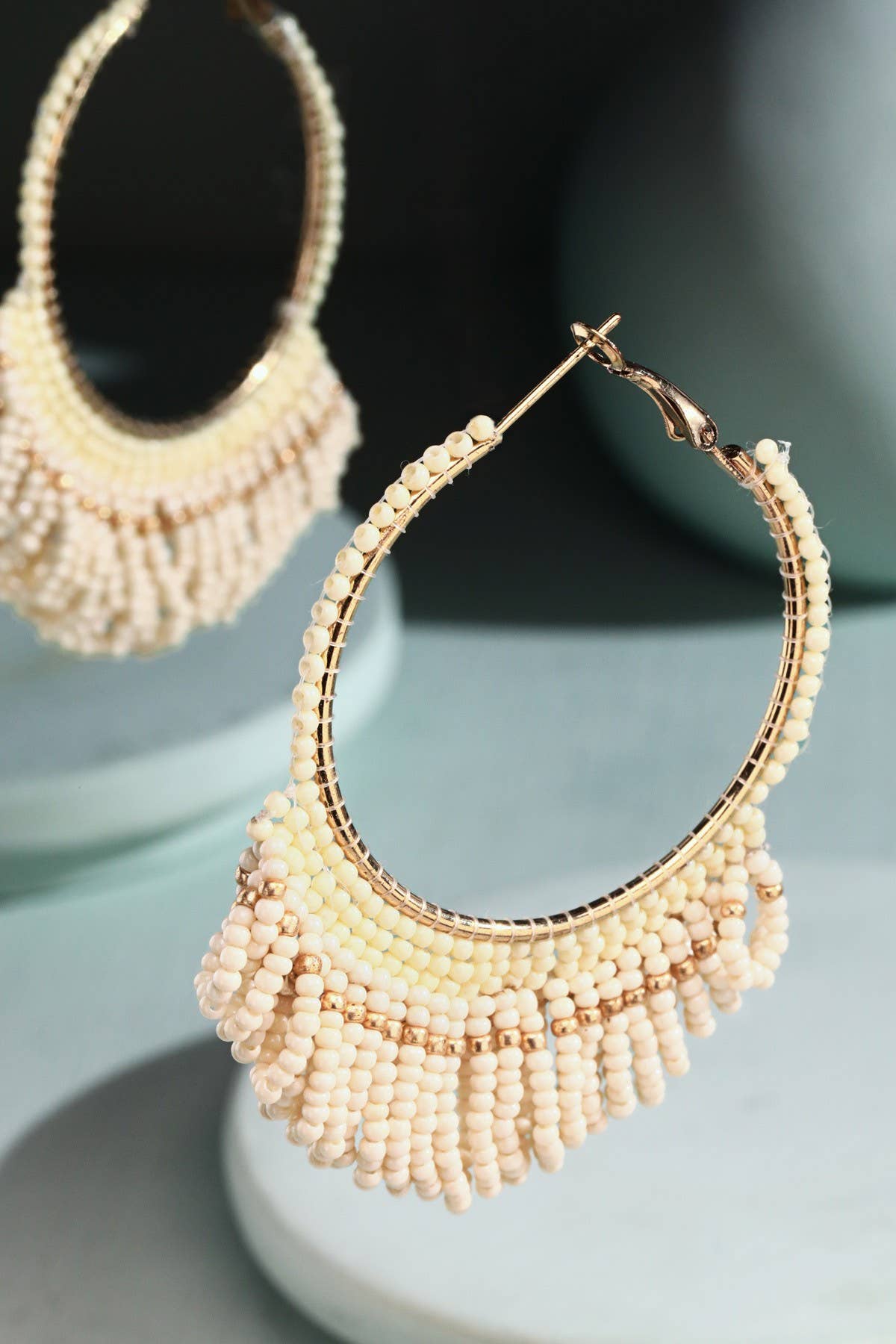 Seed Bead Loop Tassel Hoop Earring