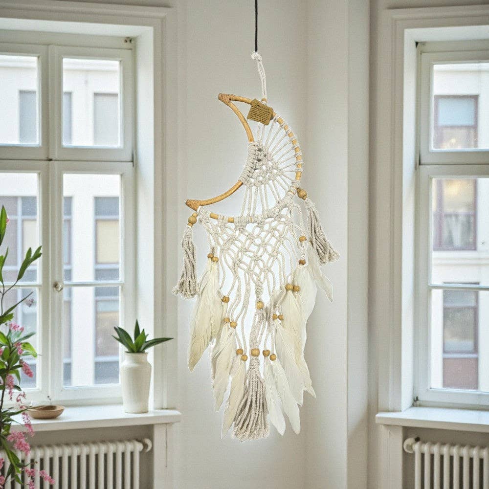 White Crochet Moon Dreamcatcher