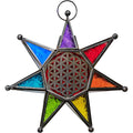 Rainbow Glass & Metal Lantern Chakra Star with Flower of Life