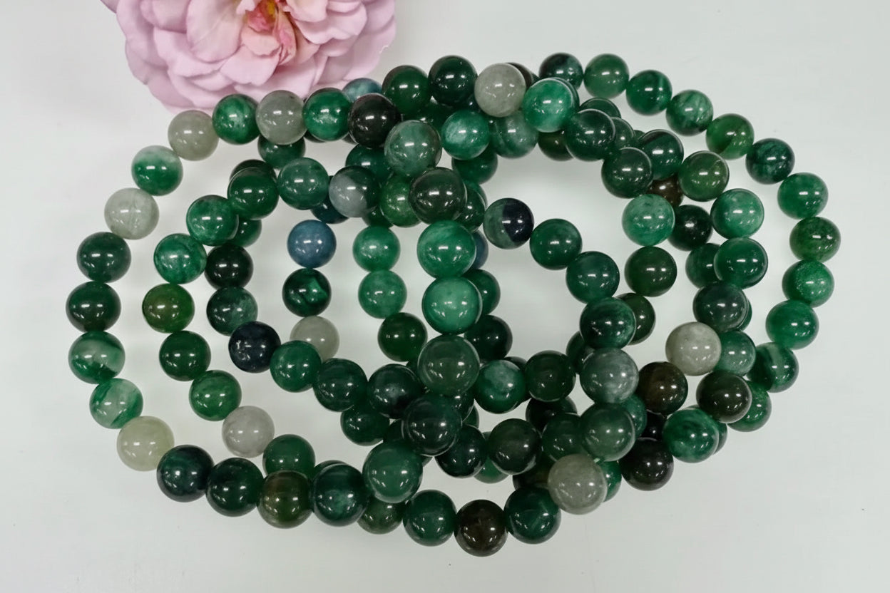 Green Lepidolite 8mm Crystal Beaded Stretch Bracelet