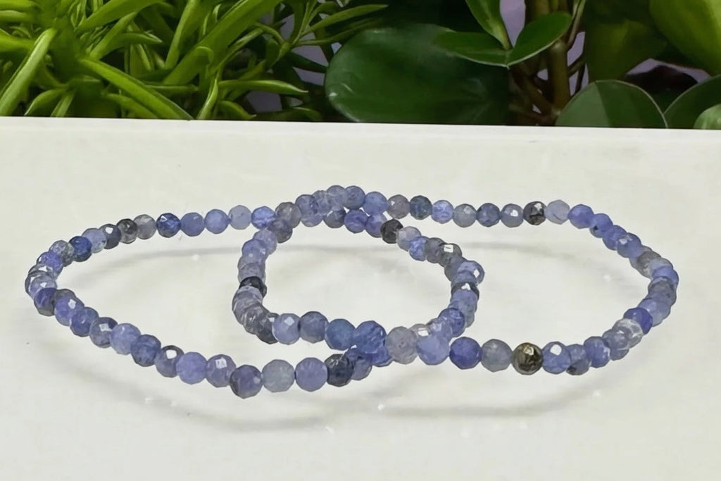 Faceted Tanzanite 4mm Crystal Beaded Stretch Bracelet 7.5”