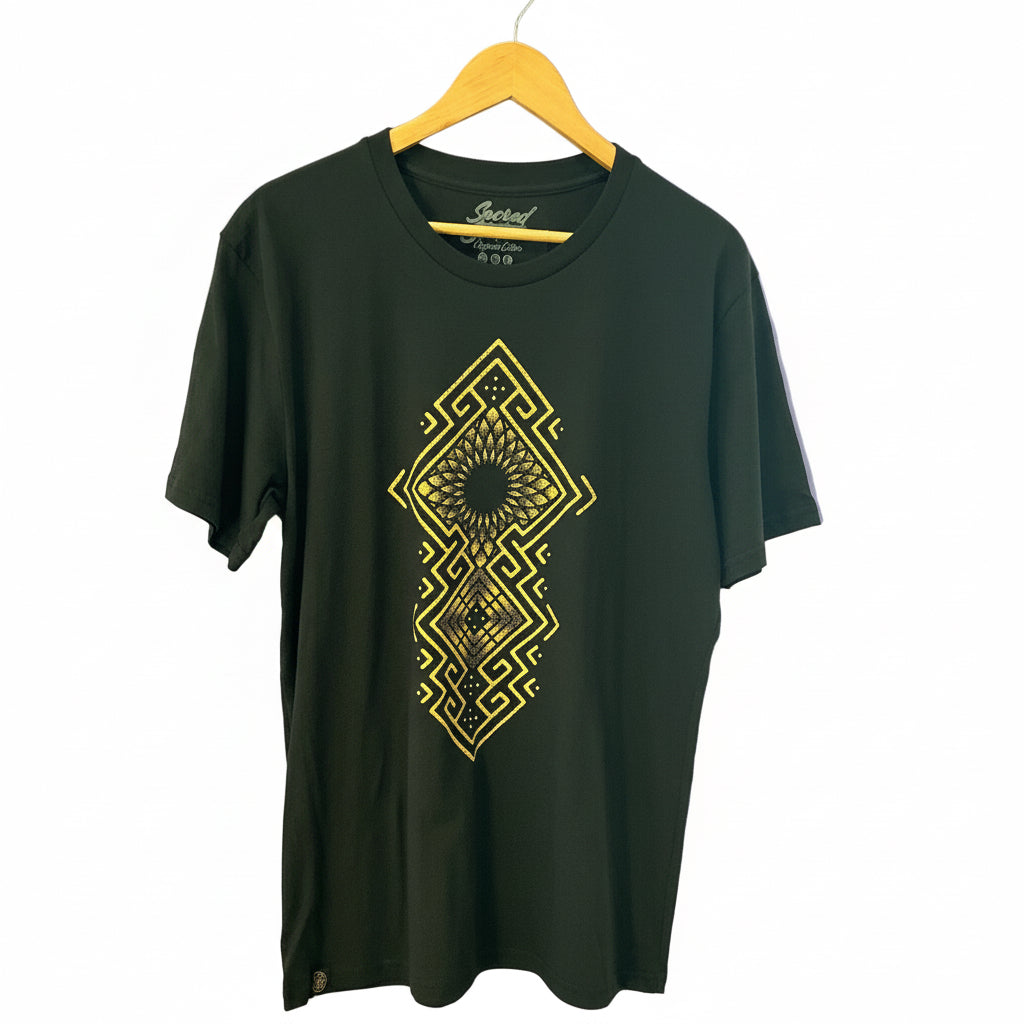 Black Sacred Geometry Hemp T-Shirt: Triangle Soundwave Tee