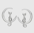 Moon Cat Sterling Silver Feline Stud Earrings