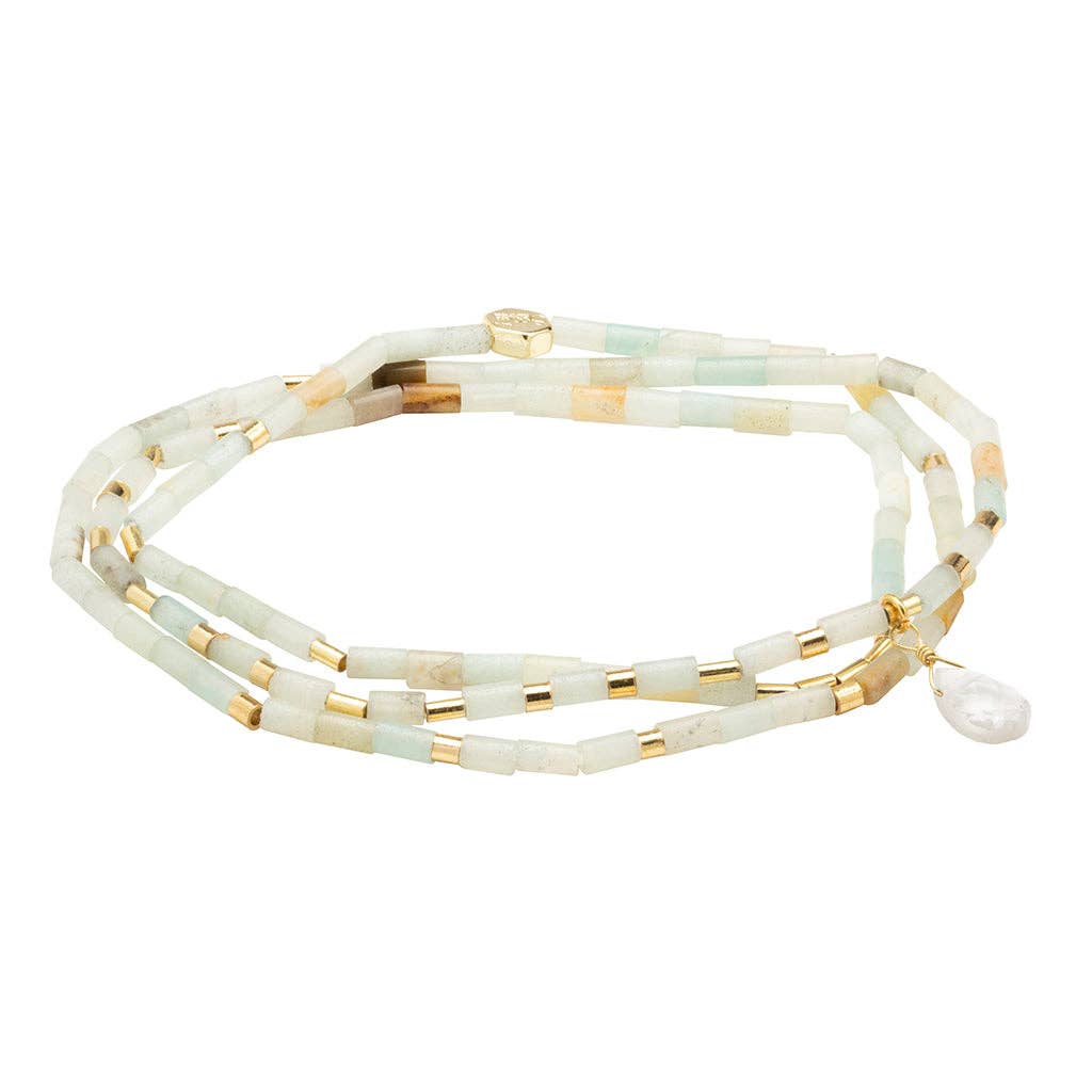Teardrop Stone Wrap: Amazonite/Howlite/Gold- Courage (Bracelet or Necklace)