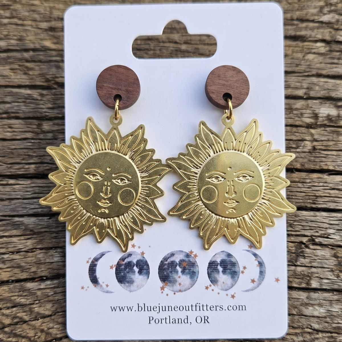 The Sol Invictus Earrings – Laser-Etched Sun & Wood Studs