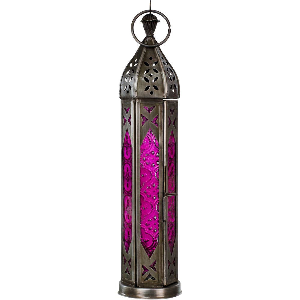 Pink Glass & Metal Tall Lantern
