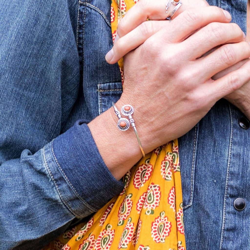 Tanvi Collection: Silver Stone Cuff Bracelet