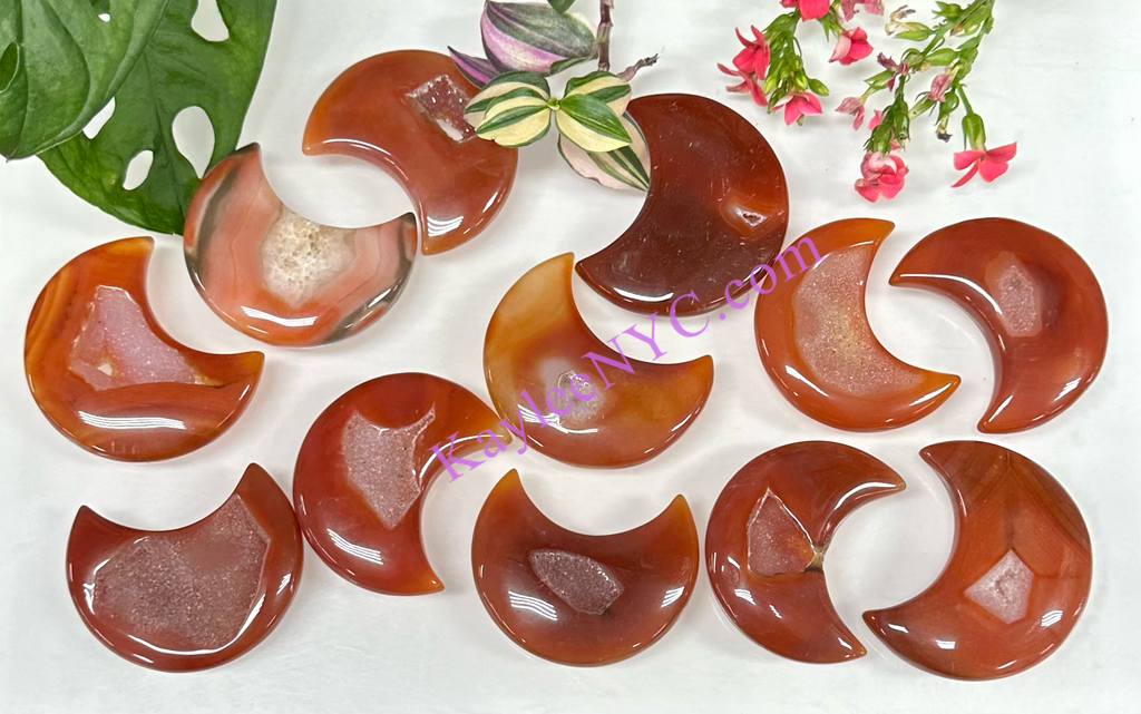 Druzy Carnelian Moon Crystal Carving Healing Energy