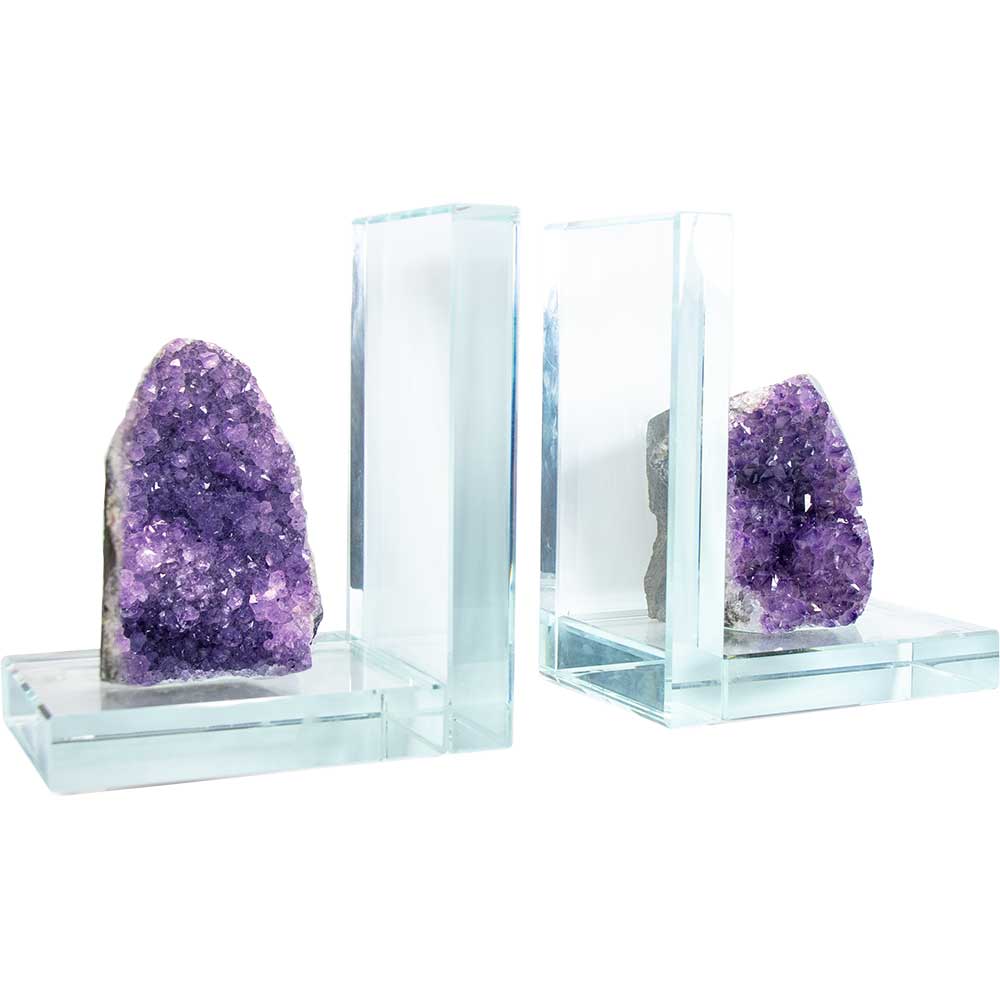 Glass L Shaped Bookends - Amethyst Rough (Set of 2)