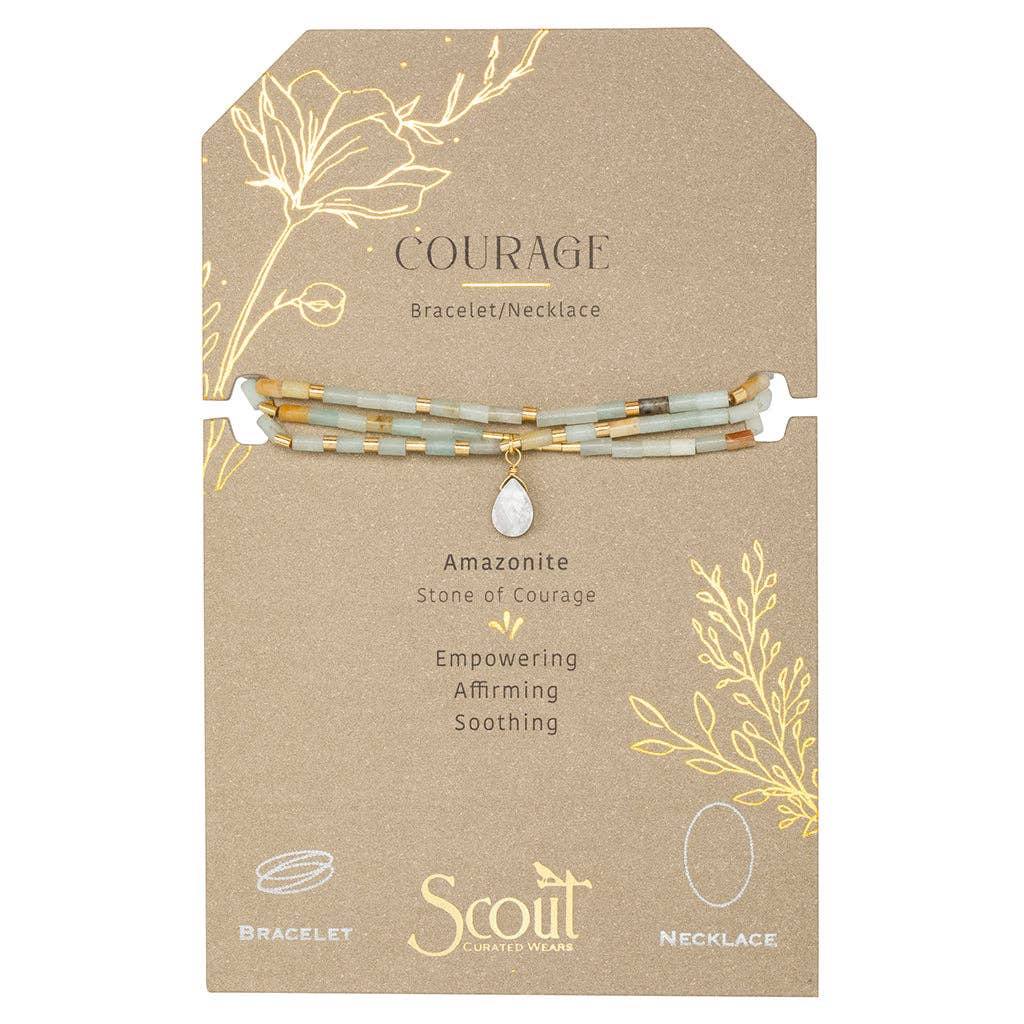 Teardrop Stone Wrap: Amazonite/Howlite/Gold- Courage (Bracelet or Necklace)