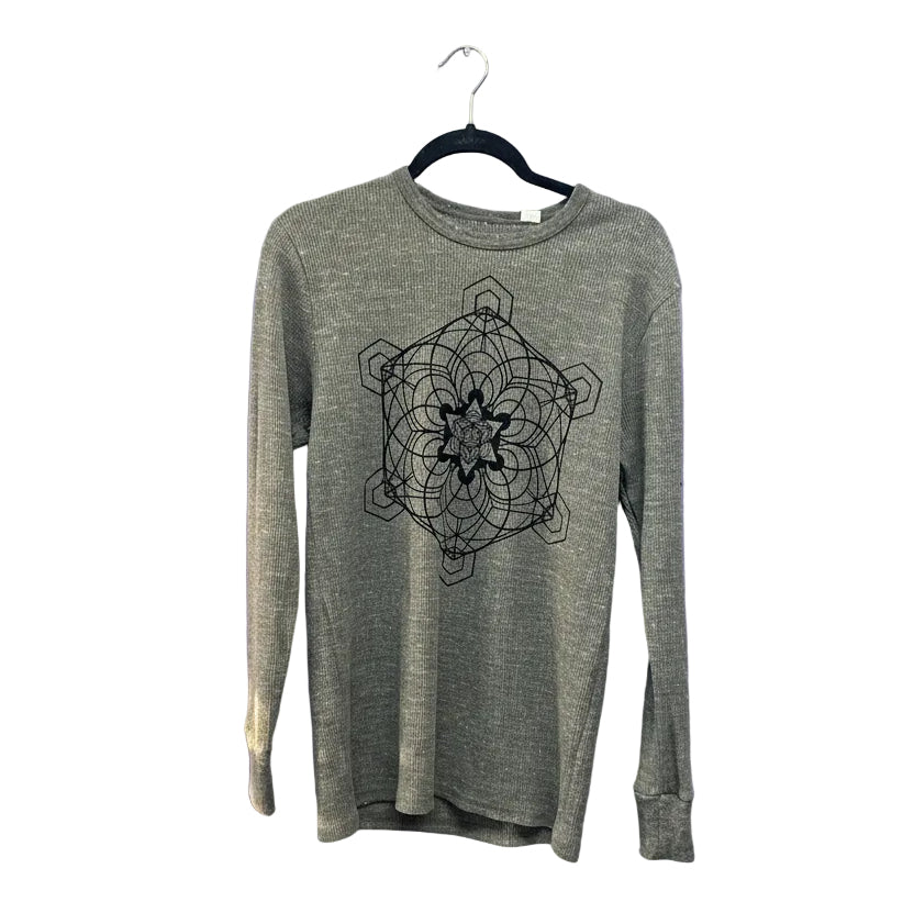 Grey Sacred Geometry Long Sleeve Thermal- Metatron Mandala Shirt