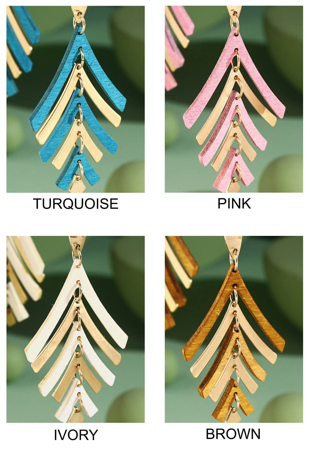 Boho Gold & Wooden Leaf Dangle Earrings