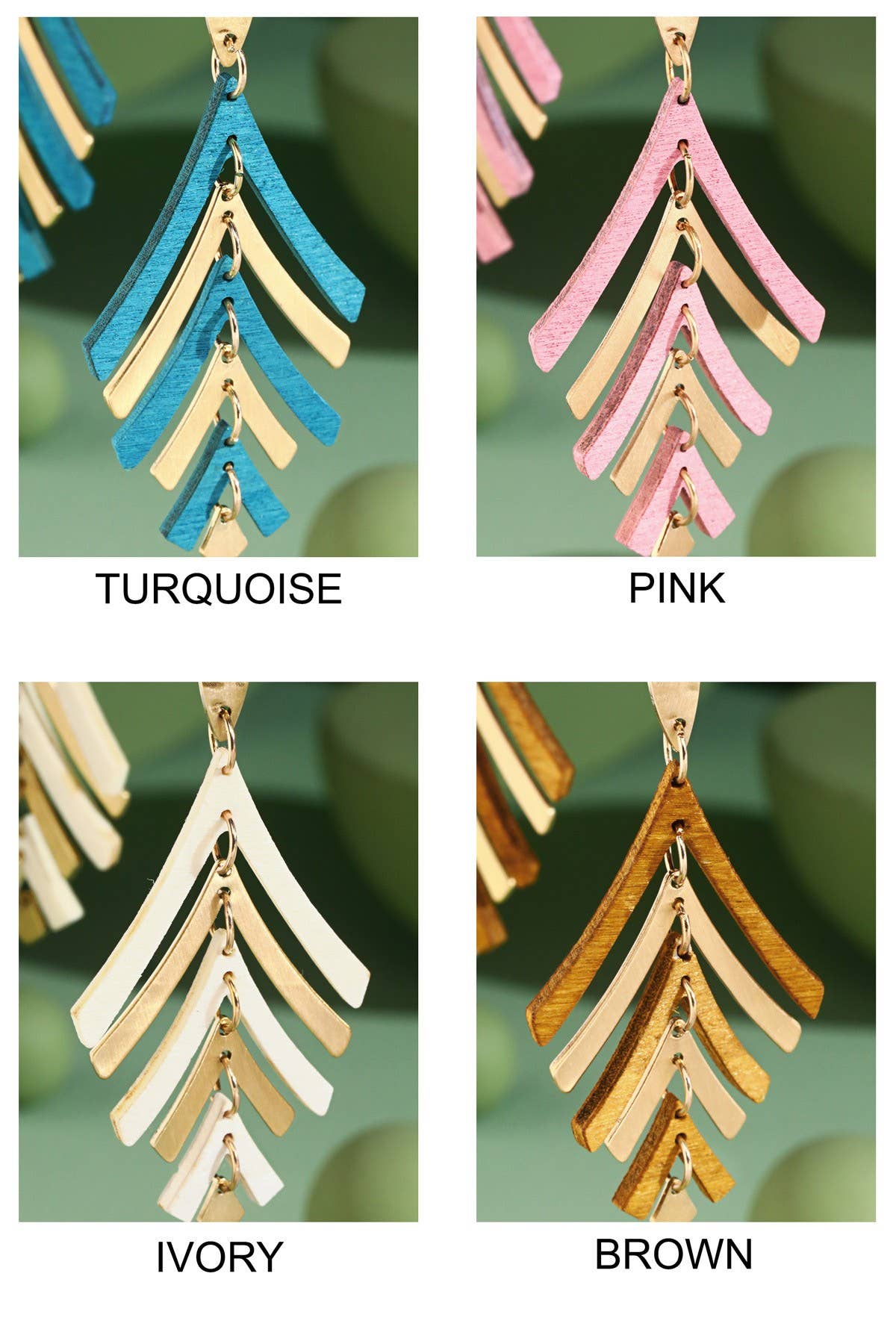 Boho Gold & Wooden Leaf Dangle Earrings