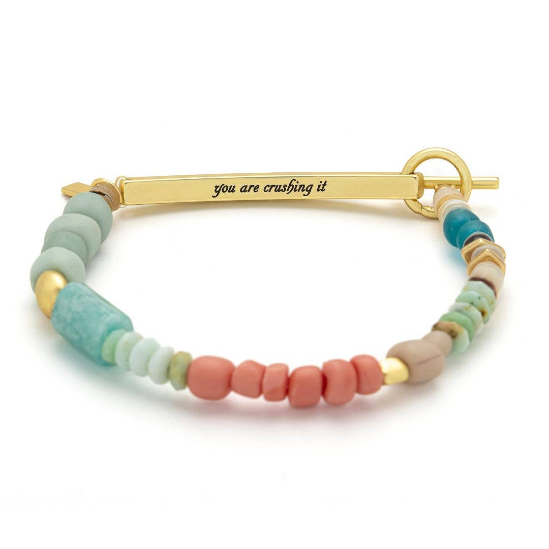 Hidden Message Bracelet: Crushing It/Amazonite/Gold