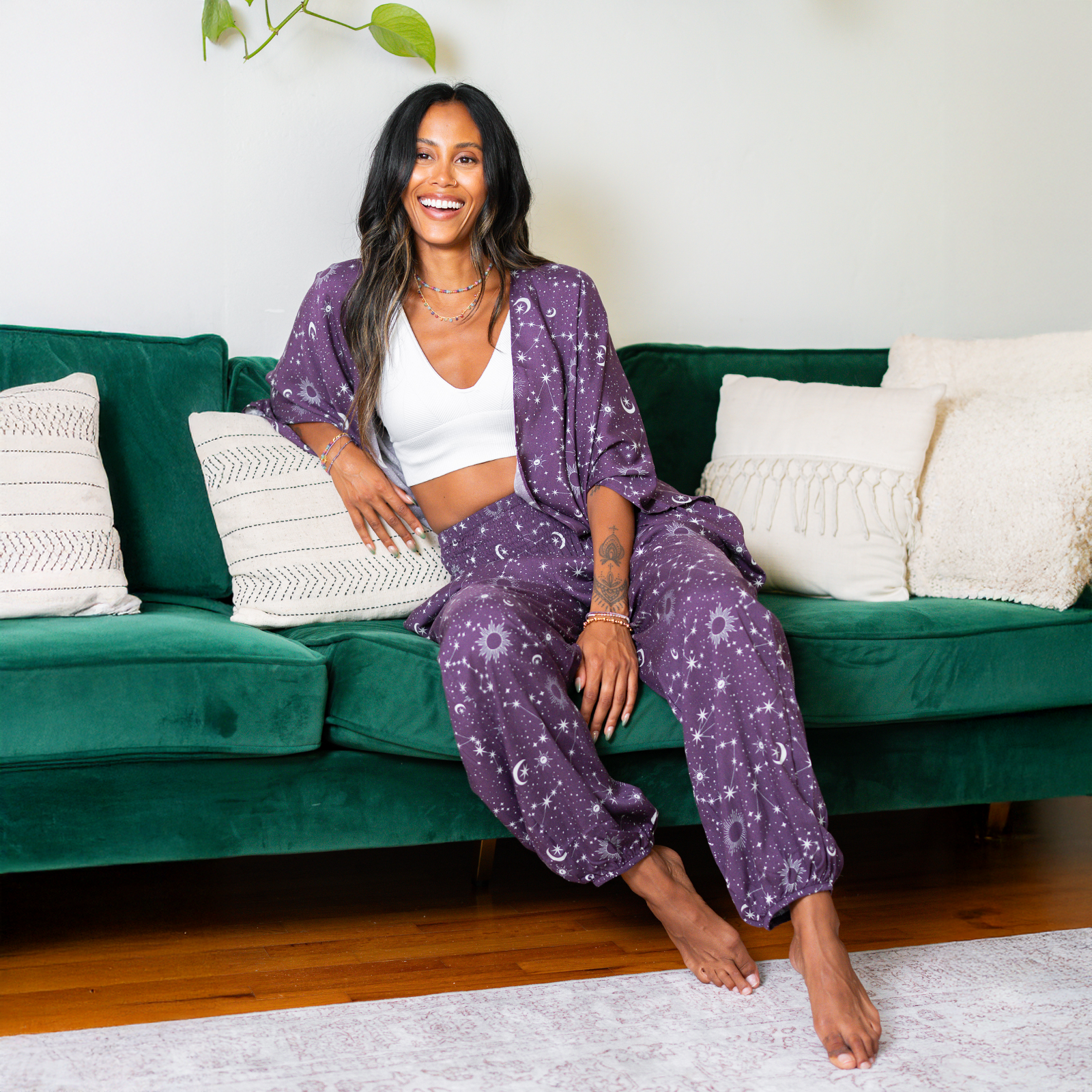 Lunar Plum Starry Night Harem Pants with Pockets