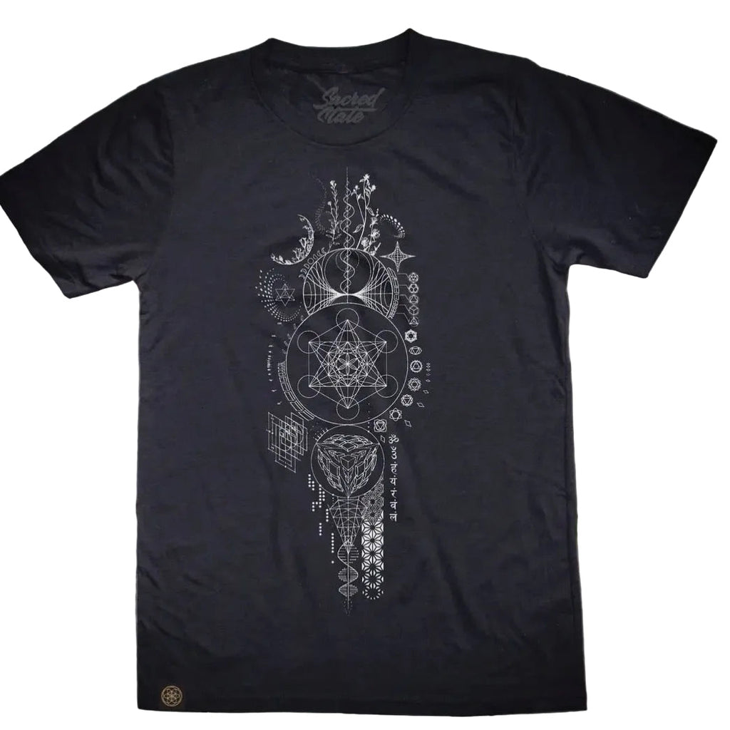 Black Sacred Geometry Hemp T-Shirt:  Atlas Map Tee