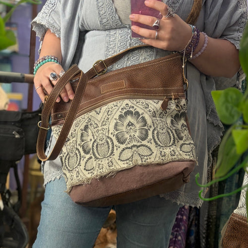 Brandish Gray Canvas & Leather Shoulder Bag MyraBag