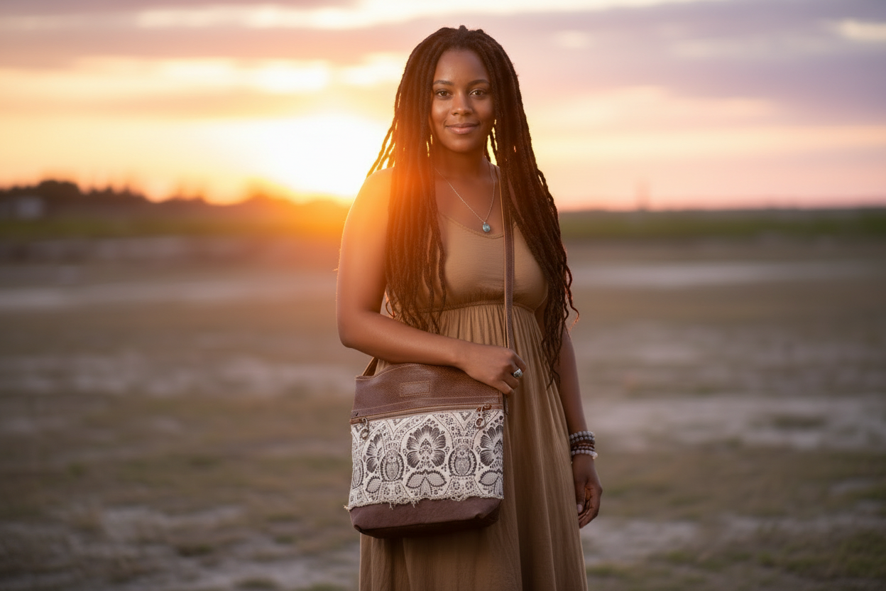 Brandish Gray Canvas & Leather Shoulder Bag MyraBag