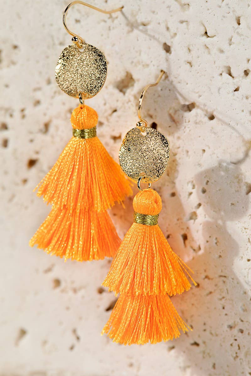 Boho Blue Gold Disc & Tassel Earrings
