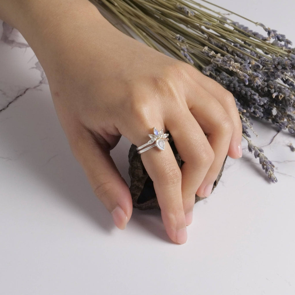 Sterling Silver Nesting Moonstone Ring Set