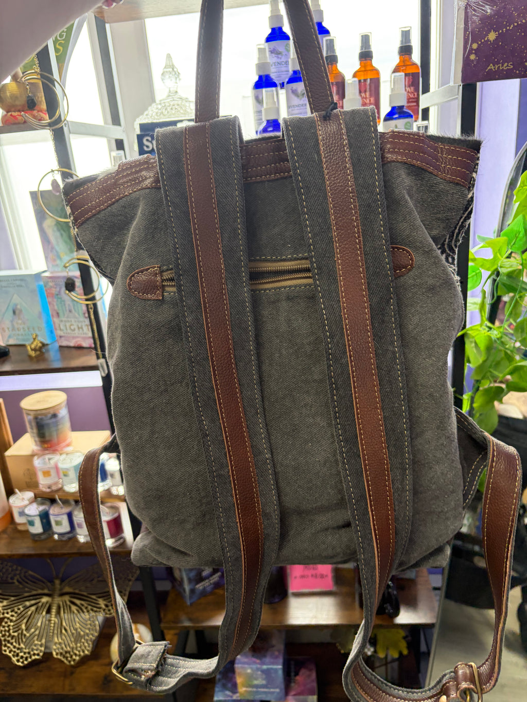 Vibe With Me Black & White Hair-on Leather and Canvas Backpack MyraBag
