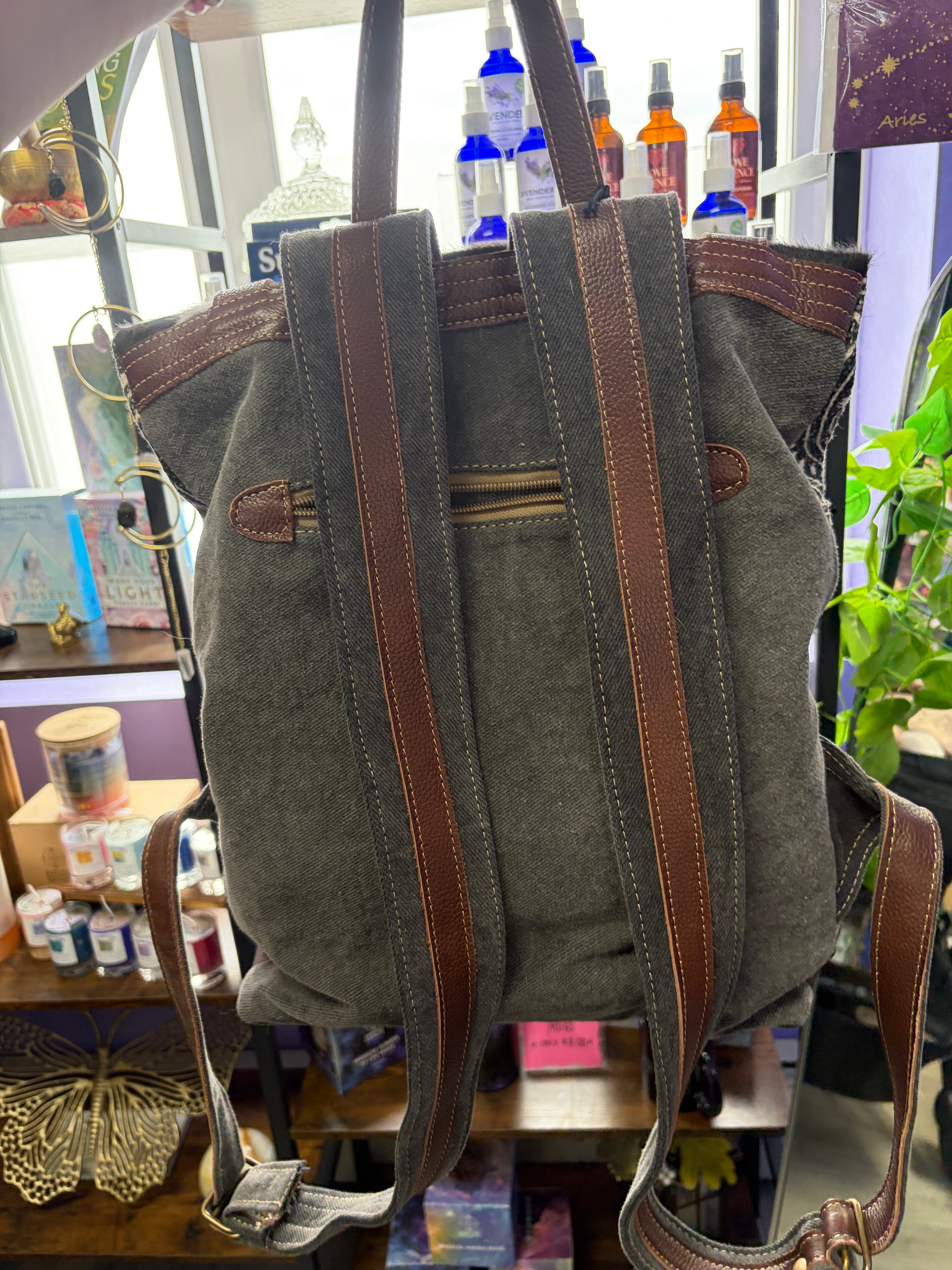 Vibe With Me Black & White Hair-on Leather and Canvas Backpack MyraBag