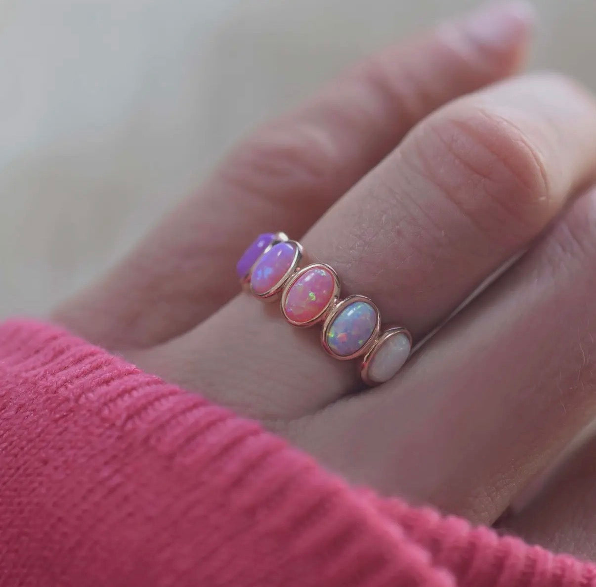 Pink Opal Ombré Rose Gold Candy Band Ring