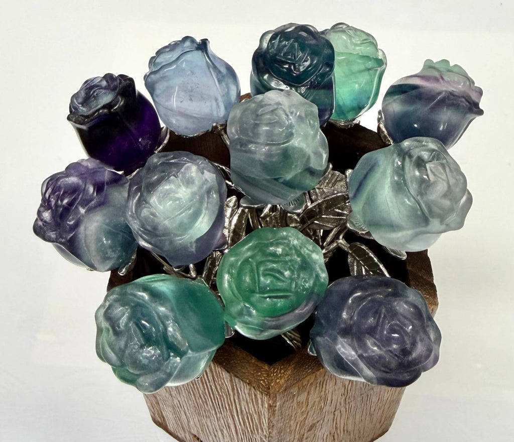 Fluorite Rose with Rhodium Metal Stem Natural Crystal 