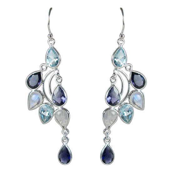 Topaz Iolite “Moonbeam” Sterling Fan Gemstone Earrings