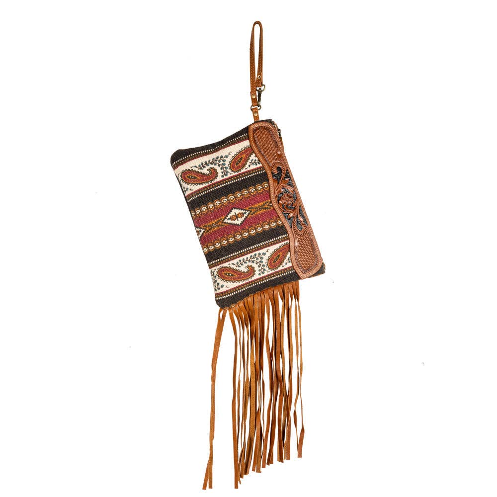 Mojave Paisley Fringed Hand-Tooled Leather Clutch Purse Bag