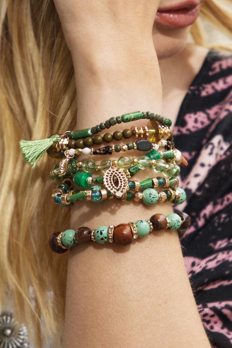 Green & Brown Multi Stone Bracelet Set