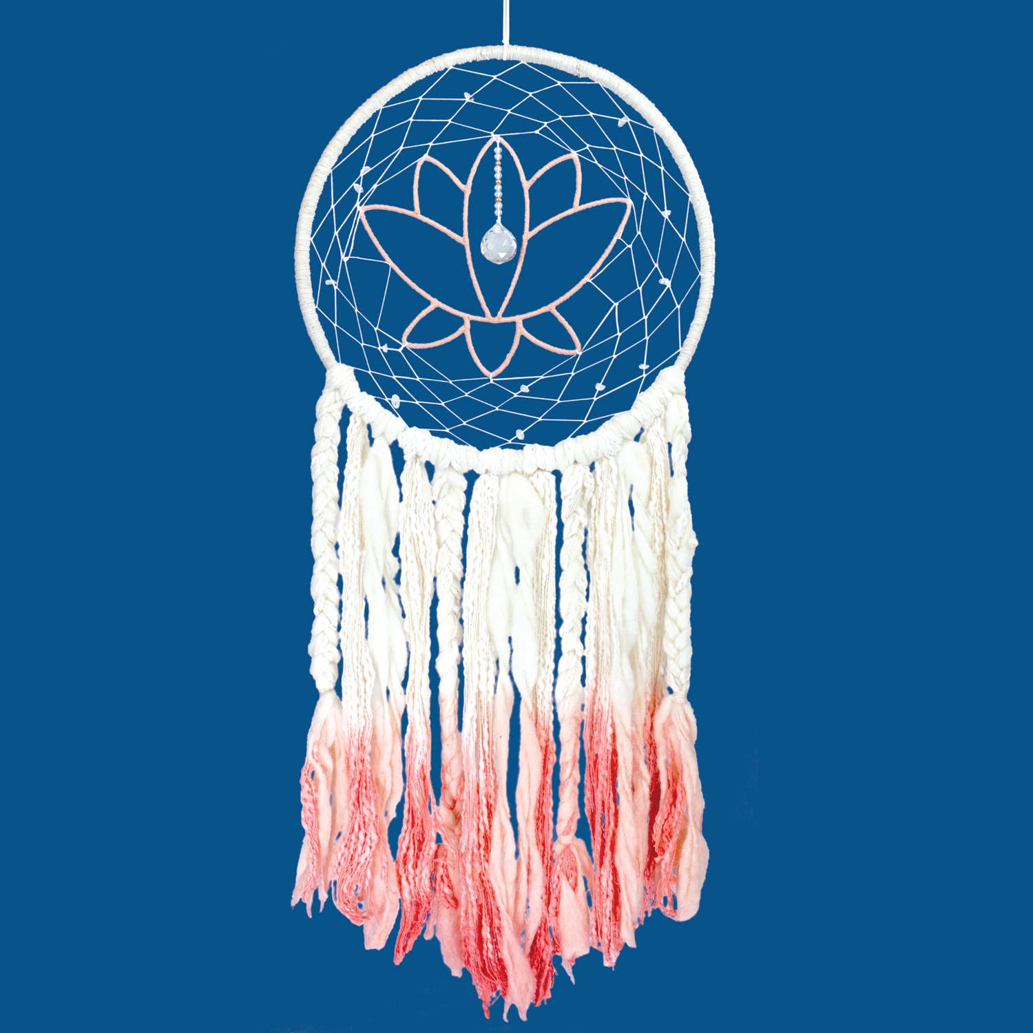 Pink Lotus Handcrafted Wool Dreamcatcher Wall Decor